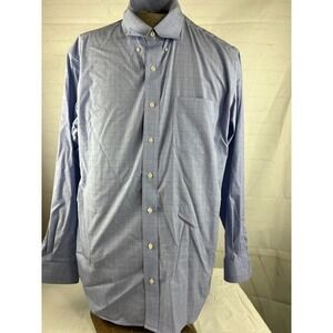 Club Room Mens XL Button Up Shirt Blue Cotton Checked Iron-Free Long Sleeve